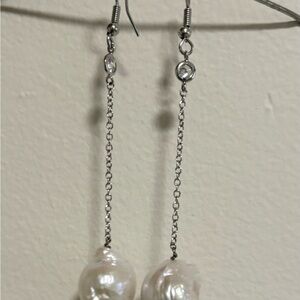 Elegant Silver and White Drop Earrings